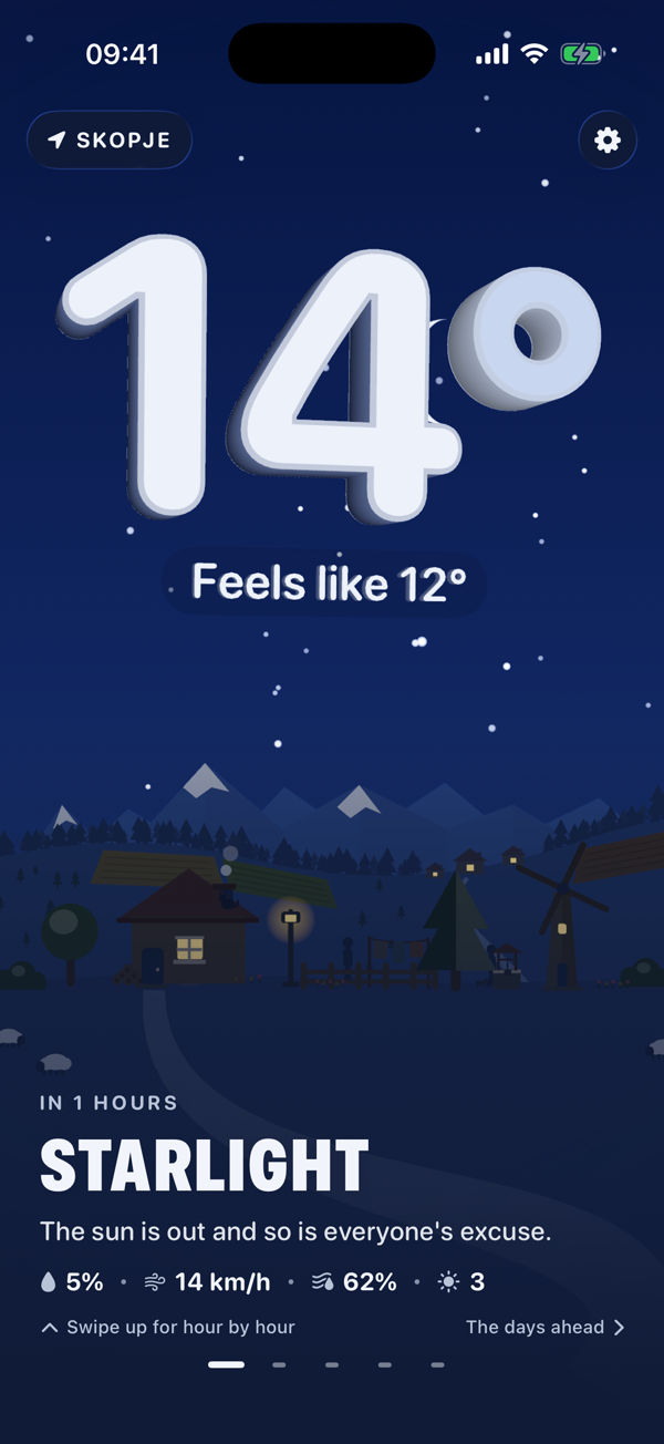 Small Skies at night: 14 degrees, stars over the village