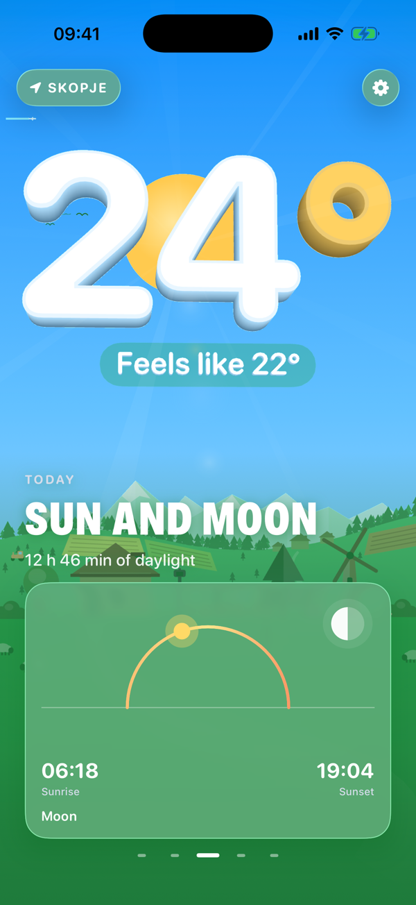 Sun and moon page: 12 hours 46 minutes of daylight, sunrise 06:18, sunset 19:04